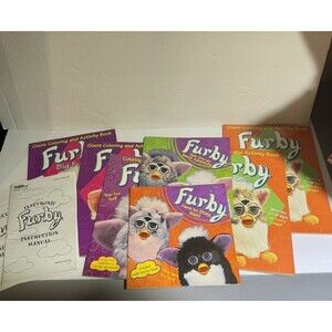 Furby Lot of 9 RARE Coloring Activity Books Story Books Manuals